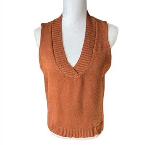 V-Neck Knitted Sleeveless orange sweater vest High Low tank top sweater